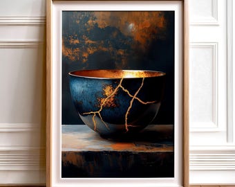 Kintsugi Bowl Art Print: Japanese Gold Repair (Digital Download)