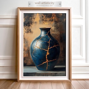 Kintsugi Vase Art Print | Japanese Wabi Sabi Decor | Digital Download