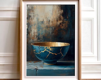 Kintsugi Art Print: Gold Cracked Bowl, Wabi Sabi Decor (Digital Download)
