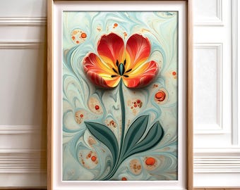 Turkish Ebru Tulip Art Print: Marbled Floral Wall Decor (Digital Download)