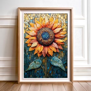 Colorful Sunflower Mosaic Art Print | Vibrant Floral Painting | Instant Download