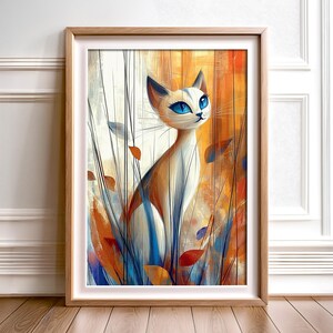 Blue Eyed Cat Art Print: Abstract Kitty Poster (Digital Download)