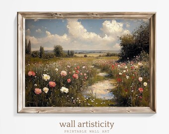 Arte de parede para impressão de paisagens vintage | Pintura de paisagens rurais | Decoração de casa de fazenda | Download instantâneo
