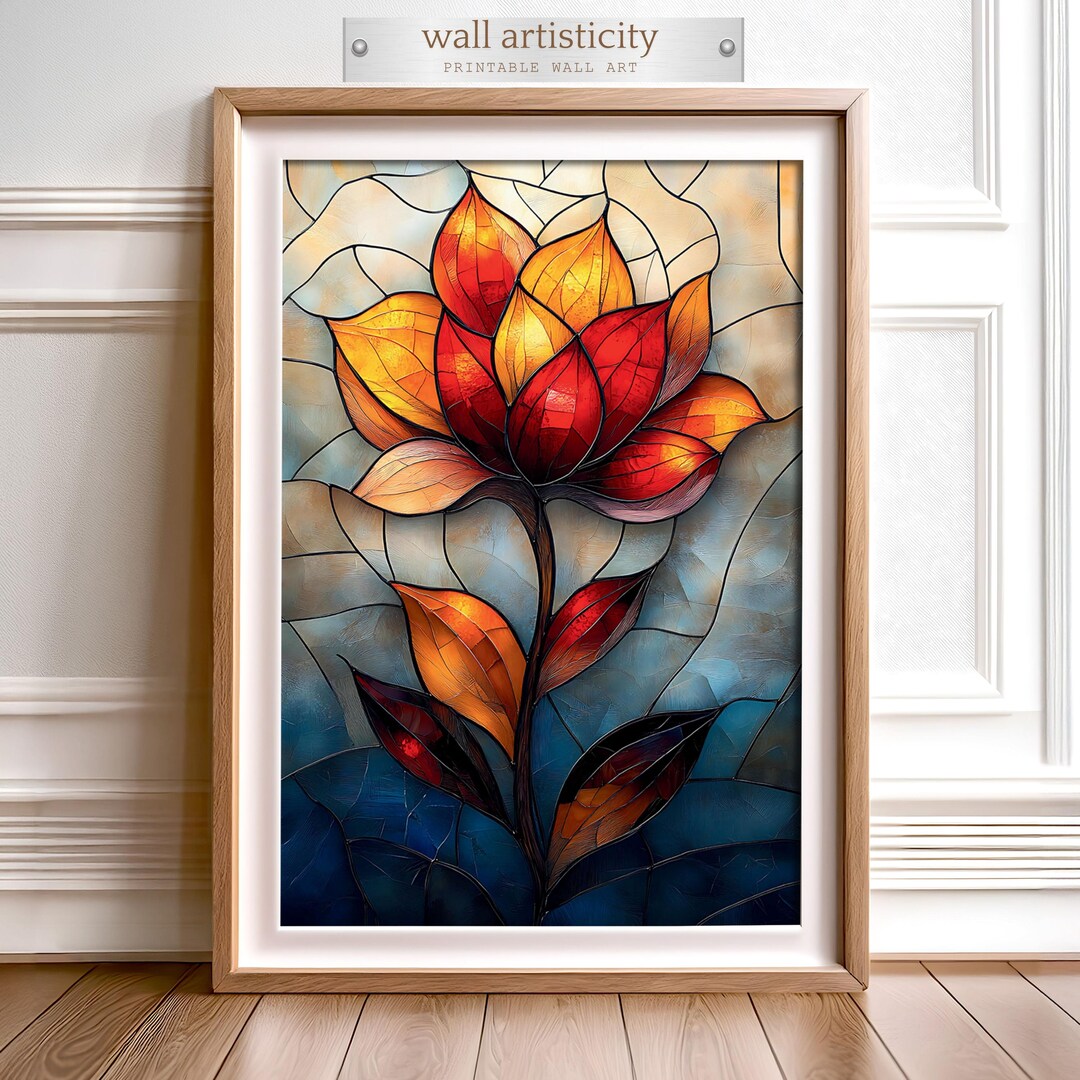 Stained Glass Flower Print: Abstract Floral Wall Art (digital Download ...