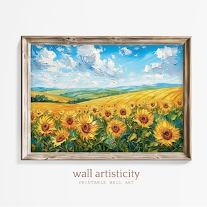 Sunflower Field Art Print | Farmhouse Wall Decor | Digital Download