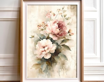 Vintage Peony Print: Blush Pink Floral Wall Art (Digital Download)