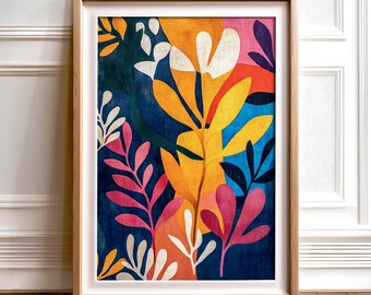Colorful Abstract Botanical Art Printable | Modern Matisse Inspired Wall Decor | Digital Download