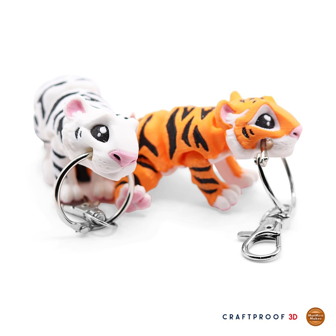 Articulated Tiger Keychain - 3D Printed Animal Accessory for Book Bags ...
