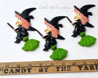 Set 3 Vintage Halloween Witch on Boom Decoration Mixed Media Cake Supply Lot !