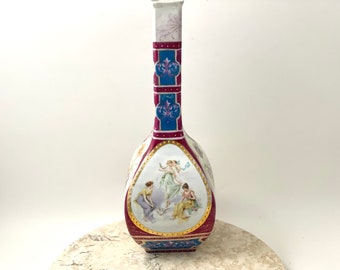 Antique Austria Porcelain Cherub and Musical Women Vase Floral Angels Pink and Blue Tall Flower Vase