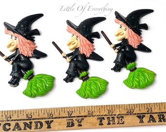 Set 3 Vintage Halloween Witch on Boom Decoration Mixed Media Cake Supply Lot 3