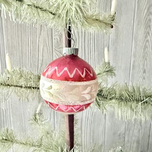Signierte Shiny Brite Pink Quecksilber Glas Ornament Dekoration Mid Century Modern Weihnachten