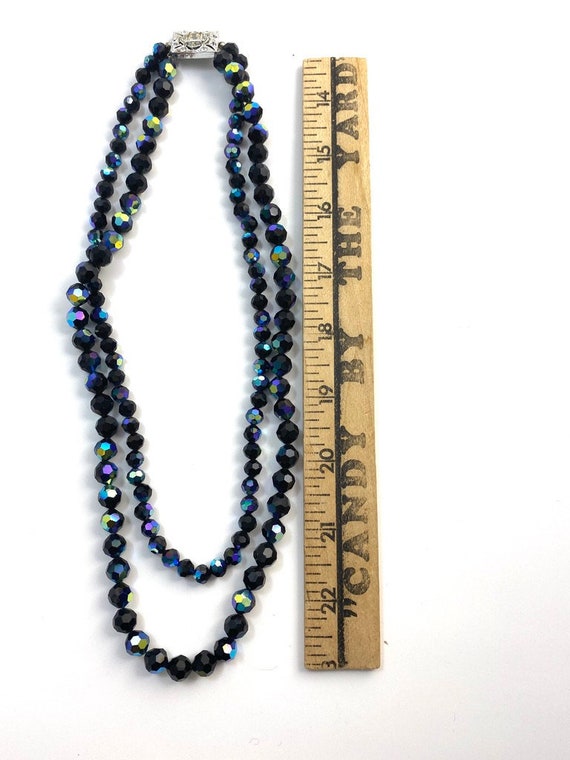 Beautiful Vintage 18" Navy Blue Black Faceted Doub