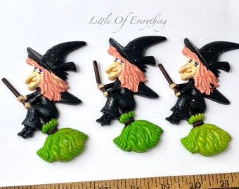 Set 3 Vintage Halloween Witch on Boom Decoration Mixed Media Cake Supply Lot 2