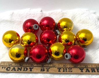 Set 12 Red & Gold Matching Shiny Brite Ornaments Fuchsia Decorations Mid Century Modern Christmas