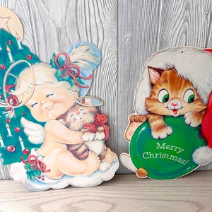 Conjunto de adornos navideños de ángel para bebé y gatito, troqueles recortables de dos caras