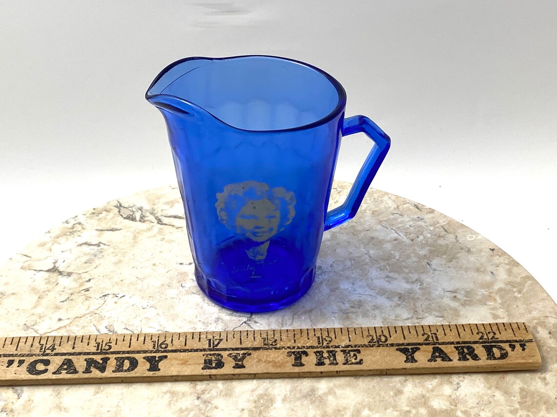 Shirley Temple Blue Glass Pitcher Small Vintage Cobalt Pitcher Vase Etsy