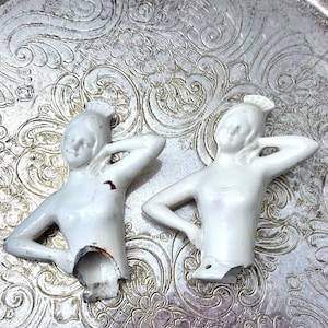 Two Girl Antique Half Doll German Doll  Pincushion Parts Figurines Mixed Media Art Assemblage Art Projects Lot G2
