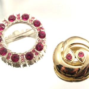 Lot 2 Pink Vintage Brooches Rhinestones Gold Tone Wedding Bouquets Crafts Wearable Lot