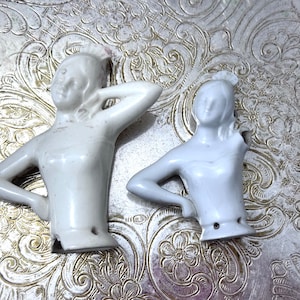 Two Girl Antique Half Doll German Doll  Pincushion Parts Figurines Mixed Media Art Assemblage Art Projects Lot G1