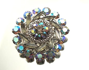 Pretty Grey Blue Vintage Rhinestone Brooch Blues Marquise Prong Set Stones Flower Broach Wedding Bridal Formal