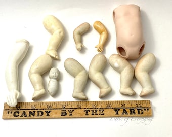 Large  Doll Part Lot Heads Arms Legs Vintage Parts Unpainted Bisque Porcelain Altered Assemblage Art