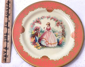 Shabby Vintage England Tin Plate Cottage Core Floral Decorative Plate Wall Art