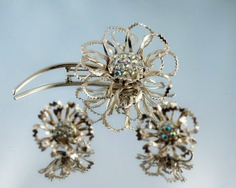 Vintage Sarah Conventry Brooch Earring Demi Parure Set Flower Broach Pin