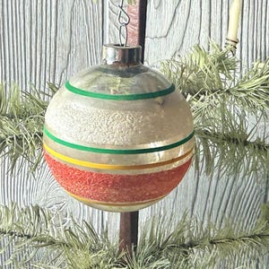 Signierte Shiny Brite Stripped Silver Glas Ornament Dekoration Mid Century Modern Weihnachten