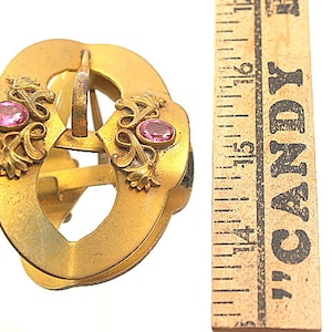 Art Nouveau Vintage Buckle Brass Gold Tone paars glas stenen Amythest Look stenen Sash Belt