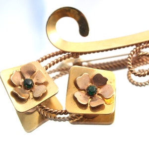Vintage Gold Flower Pin Green Brooch Flower Pin Brass Green Broach