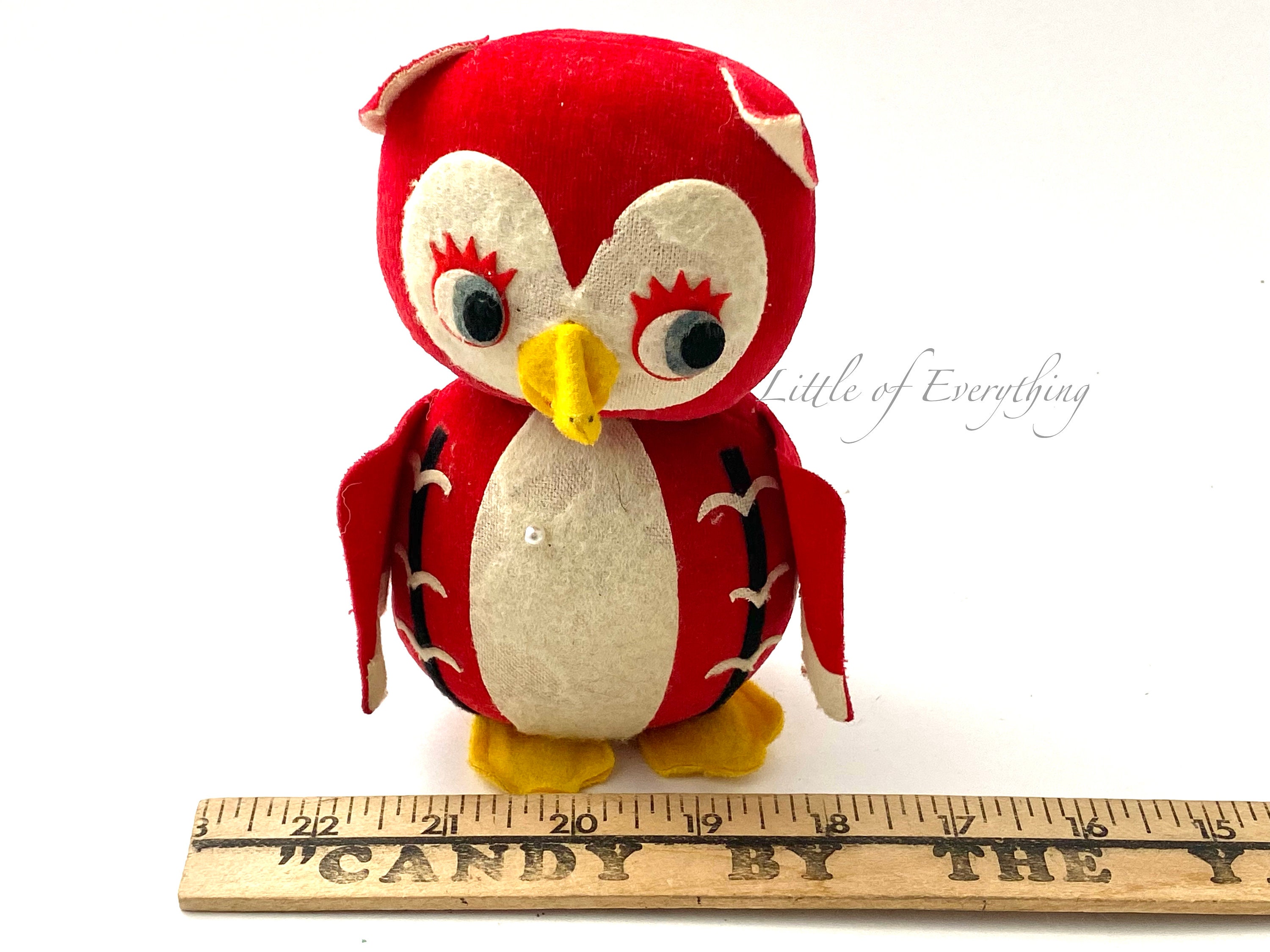 Vintage Retro Owl Pincushion Red Velvet Sawdust Stuffed Owl Sewing