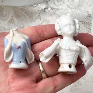 Two Girl Antique Half Doll German Doll  Pincushion Parts Figurines Mixed Media Art Assemblage Art Projects Lot G5