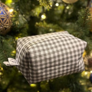 Bolsa de maquillaje gris mediana, bolsa de cosméticos de cuadros vichy, bolsa con cremallera a cuadros, organizador gris, cartera de mano
