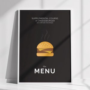 The Menu Minimalistisches Filmposter - Original Cheeseburger Design, Heimkino Dekor, einzigartiges Geschenk für Filmliebhaber
