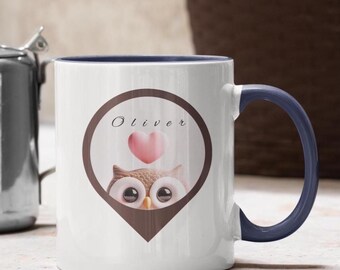 Cute Animal Face Mug with Heart Handle, Personalized Gift Mug with Name, Custom Animal Cup for Hot Chocolate or Coffee