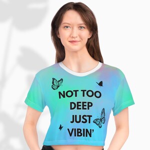 Vibin’ Butterfly Crop Top – AOP Summer Shirt – Blue Pastel Festival Tee for Women