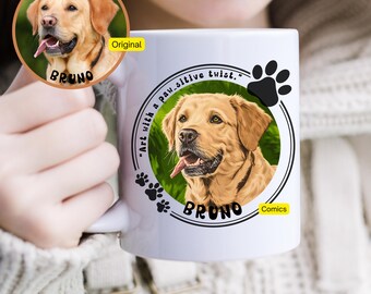 Custom Pet Portrait Mug, Personalized Watercolor, Comics, or Oil Style