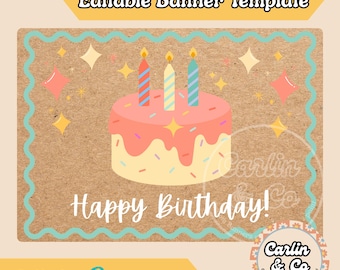 Happy Birthday Banner Canva Template | Editable Party Decoration | Instant Download Digital Template