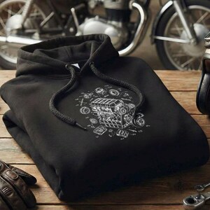 Motorcycle Engine Exploded View Hoodie – Gift for Bikers & Mechanics - Motorcycle Hoodie