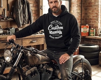 Sudadera con capucha para motociclistas - Hecha a mano, no comprada - Sudadera negra estilo motero - Regalo para motociclistas y aficionados a las motos personalizadas - Moto Union