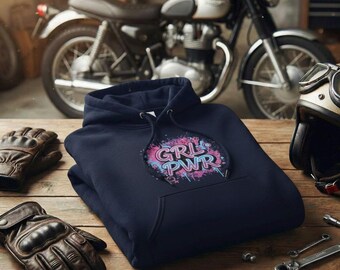 Sudadera de motociclista para mujer – GIRL POWER – Regalo motero para mujer, sudadera de motociclista estilo grafiti, ropa urbana para ciclismo, regalo para ella
