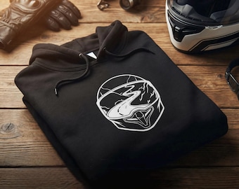 Sudadera con capucha y casco de moto "Winding Road" | Regalo para moteros | Regalo para él | Ropa de motociclista para hombre y mujer
