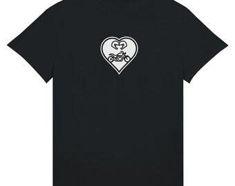 Motorfiets T-shirt met hartmotief – Minimalistisch bikerdesign – Cadeau voor motorrijders – Cafe racerstijl – Valentijnsdagcadeau
