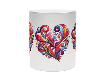 Gold or Silver Mug | Heart Valentines Mug | Perfect Gift | Coffee Mug | Bright Heart Design | Ceramic C-shaped Handle | 11OZ | Perfect Gift|