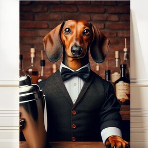Dapper Dachshund Cocktail Waiter – Paws-itively Serving Up Fun           * PRINT ONLY *
