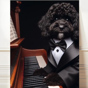 Piano Virtuoso: Cockapoo in Elegant Black Evening Jacket         * PRINT ONLY *