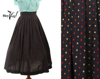 Vintage 50s Black Cotton Full Skirt - Woven Dots - Metal Zipper - W 24" - Hey Viv