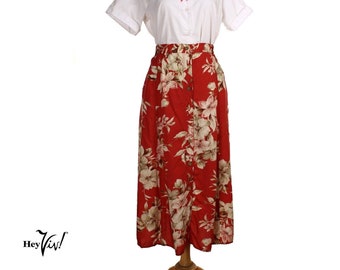 Vintage Country Classics Petites by Koret Red Floral Skirt, Waist 34" - Hey Viv