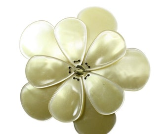 Vintage Signed Pono Yellow Moonglow Lucite Flower Statement Pin 3 3/4" - Hey Viv